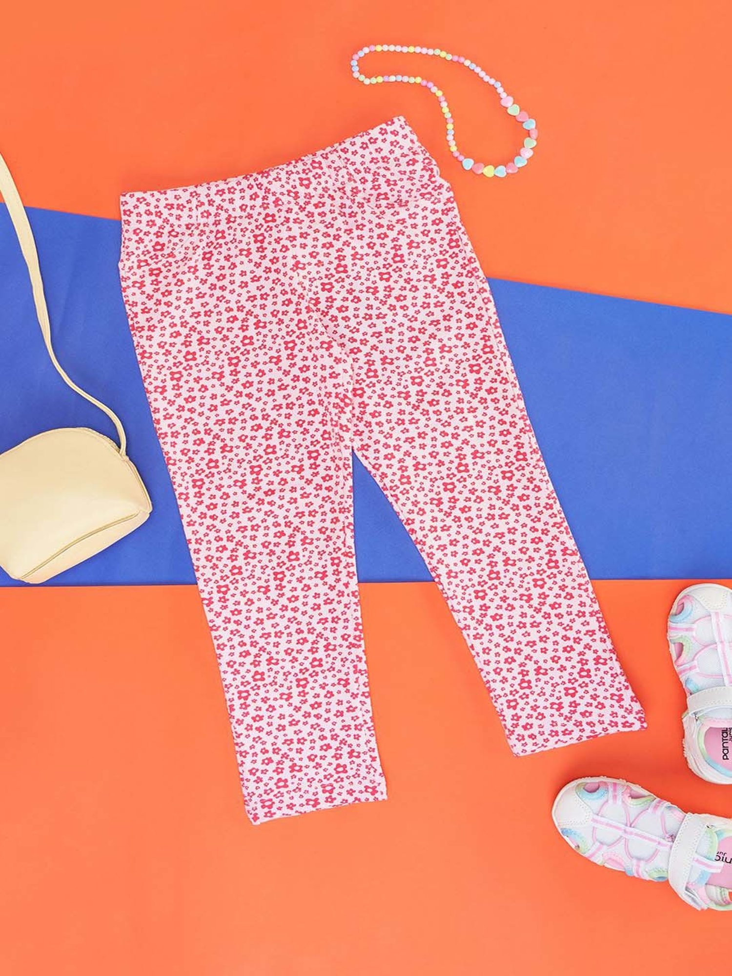 Pantaloons Junior Pink Cotton Floral Print Leggings