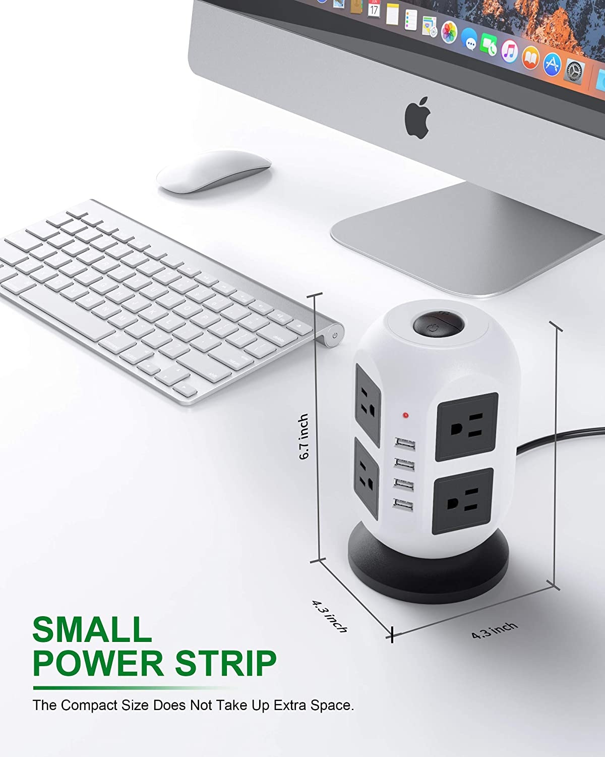 Power Strip Tower Surge Protector - 5M/16.4FT Surge Protector Power Strip with USB, Power Strip with Surge Protection with 8 AC Outlets & 4 USB Ports, Overload Protection, Short Circuit Protection.