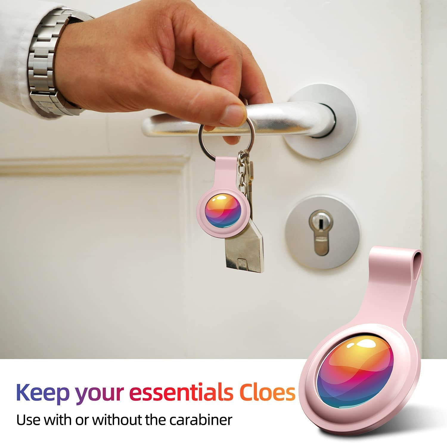 BENKS Protective Silicone Case Compatible with Airtag Case Finder 2021, [Keeps Signal Strong], with Carabiner Portable Protector Cover Applied to Keys, Backpacks, Headset, Pet Collar Pink