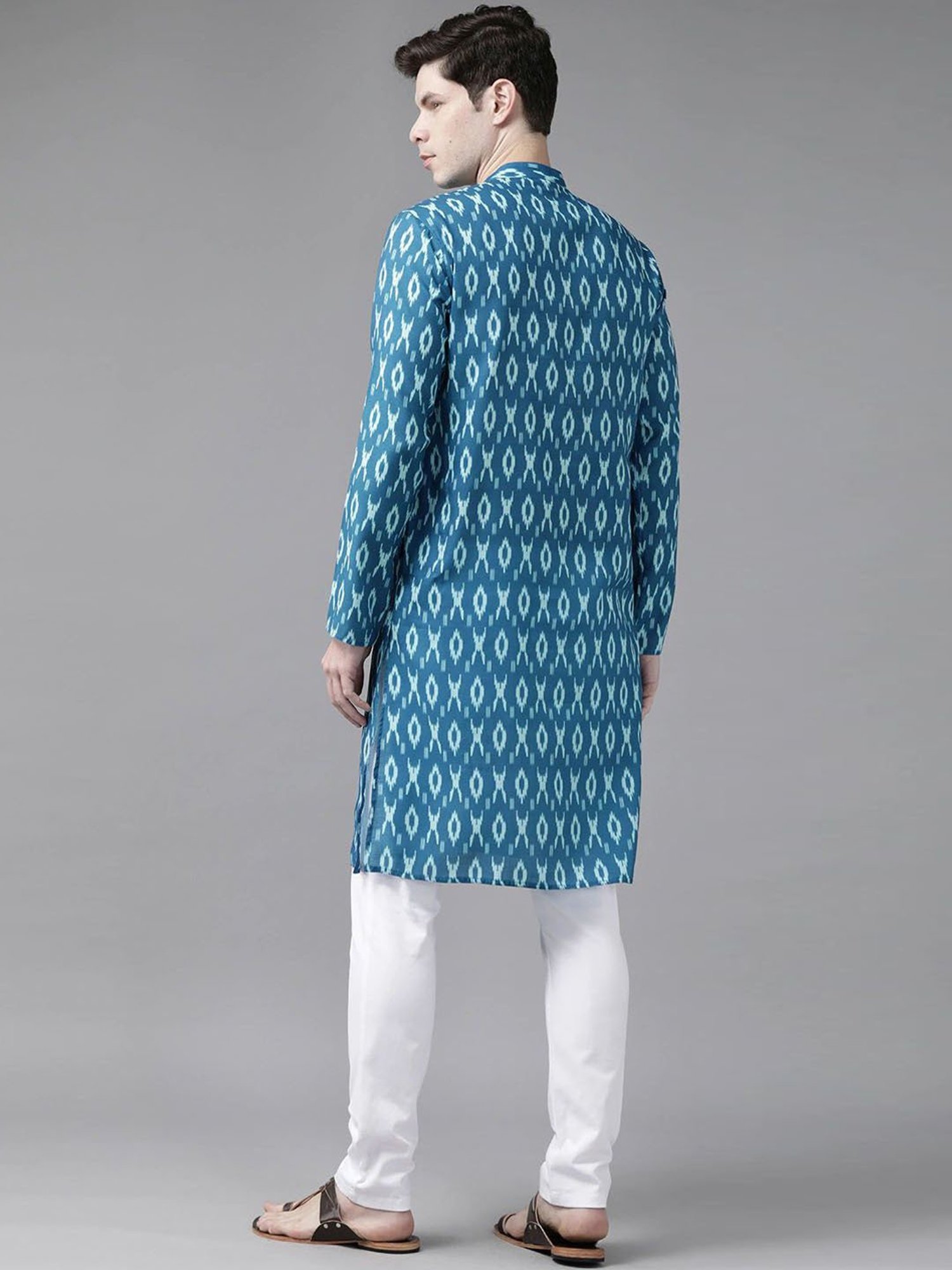 Vastramay Turquoise Cotton Straight Fit Printed Kurtas