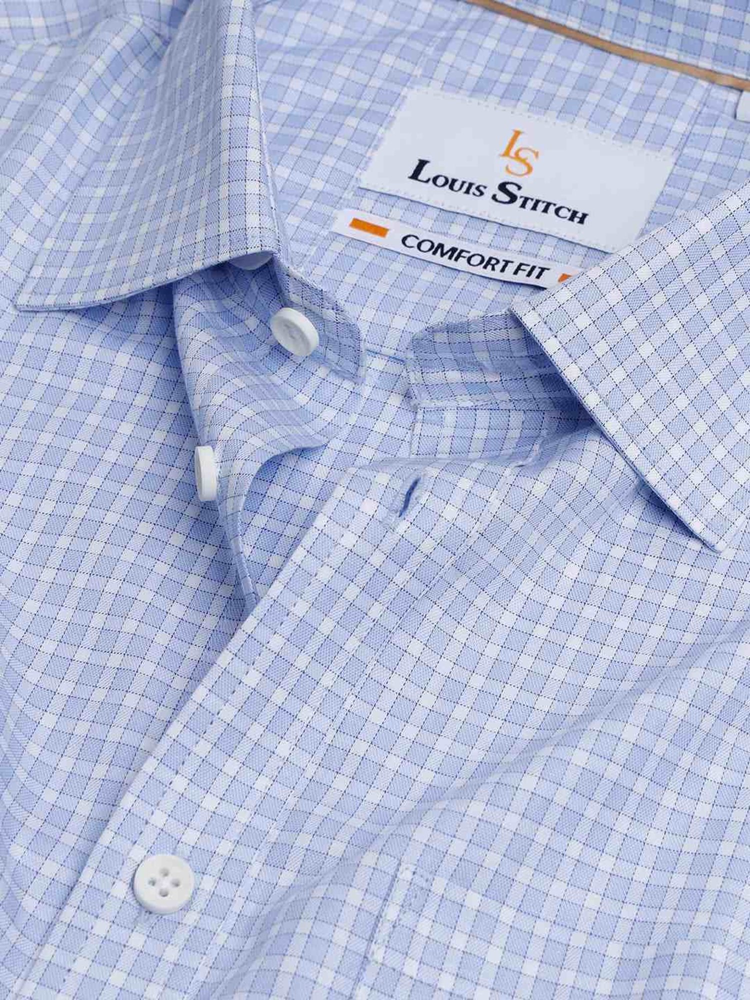 Louis Stitch Blue Cotton Regular Fit Checks Shirt