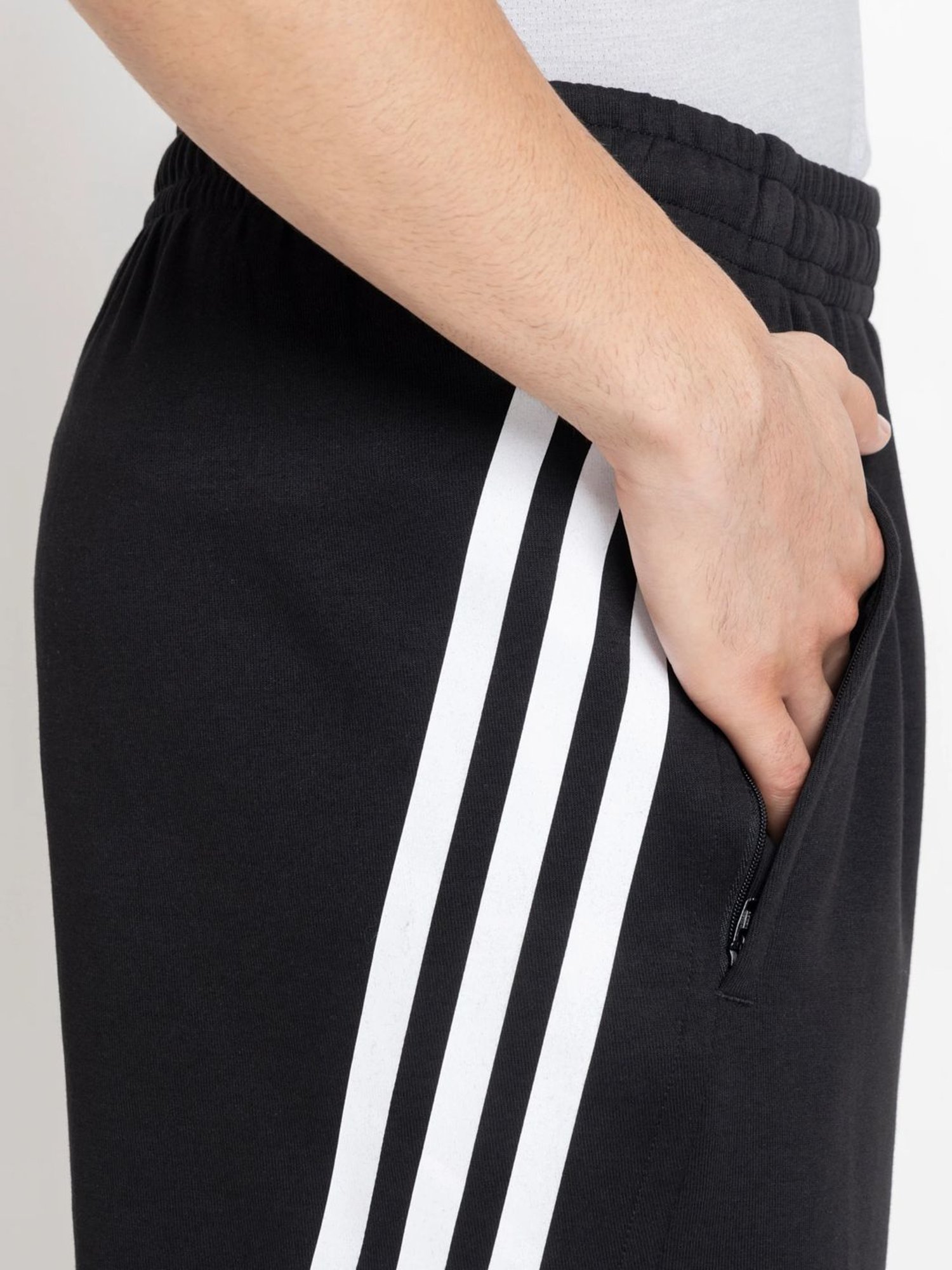 Adidas Black Regular Fit Striped Sports Shorts