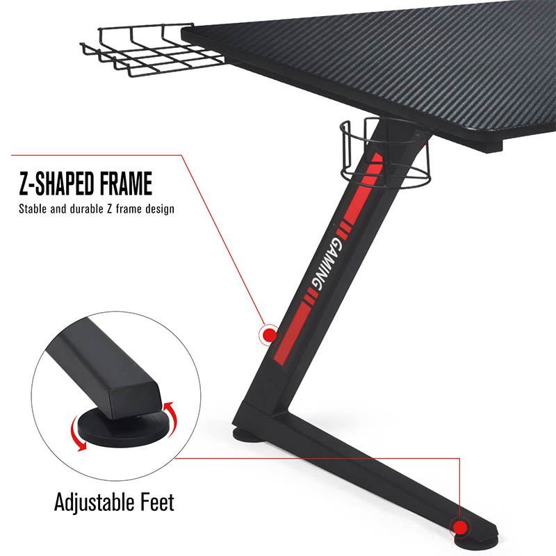 GTRACING Gaming Desk Computer Office PC Gamer Table Pro Racing Style Professional Game Station Z-Shaped Gaming Controller Tablet Stand & Cup Holder, Black