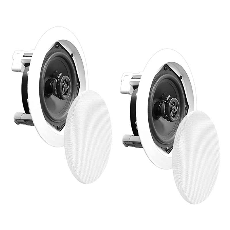 65 Ceiling Wall Mount Speakers Pair of 2Way Midbass Woofer Speaker 12 Polymer Dome Tweeter Flush Design w 70Hz20kHz Frequency Response 200 Watts Peak Easy Installation  PDIC61RD