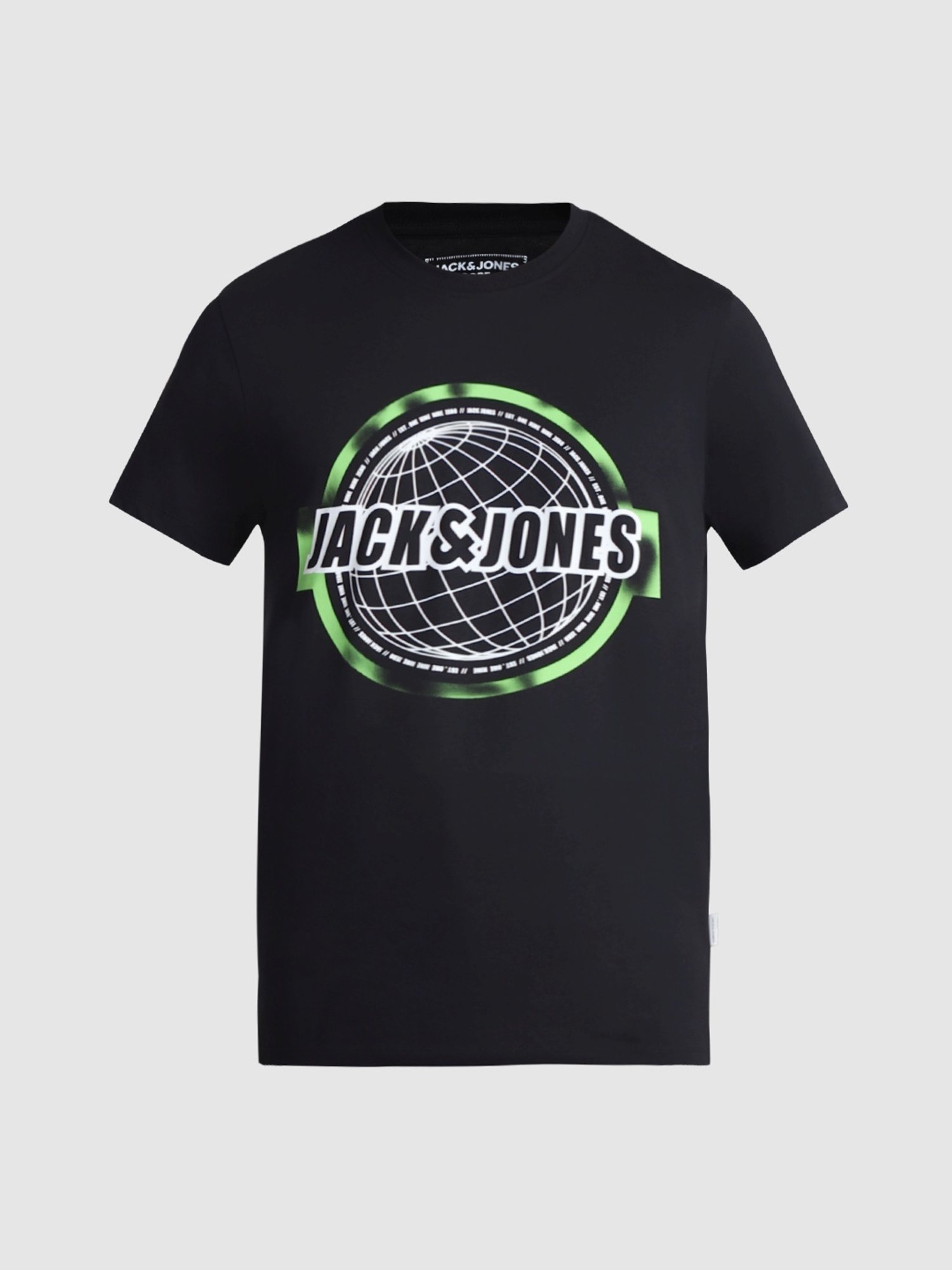 Jack & Jones Jet Black Cotton Slim Fit Printed T-Shirt