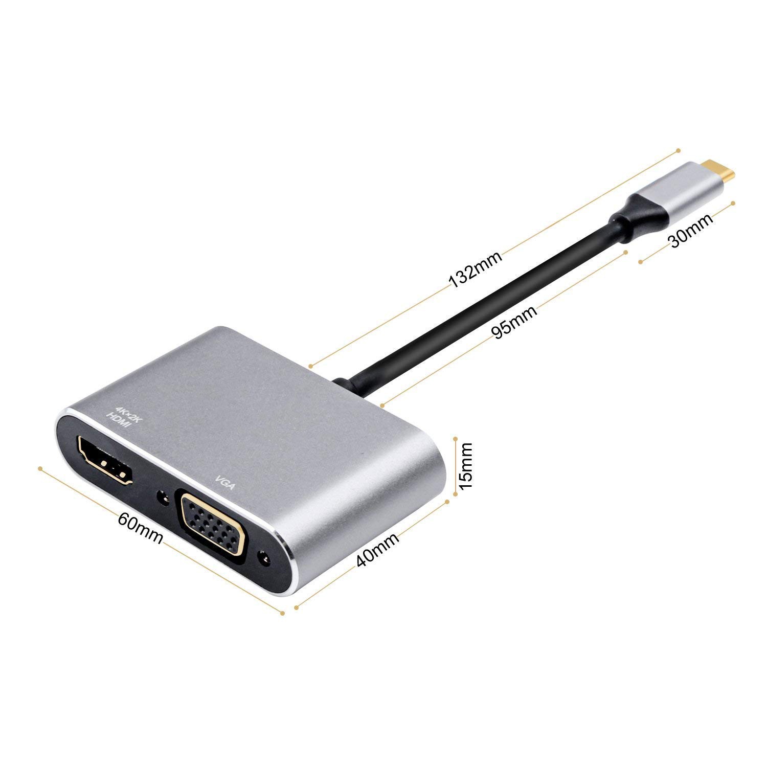 Werleo USB C to HDMI 4K VGA Adapter USB 3.1 Type C to VGA HDMI UHD Video Converter Adaptor for 2018 iPad Pro / MacBook Pro / Chromebook / Lenovo 900 / Dell XPS / Samsung Galaxy S8 S9 No Driver