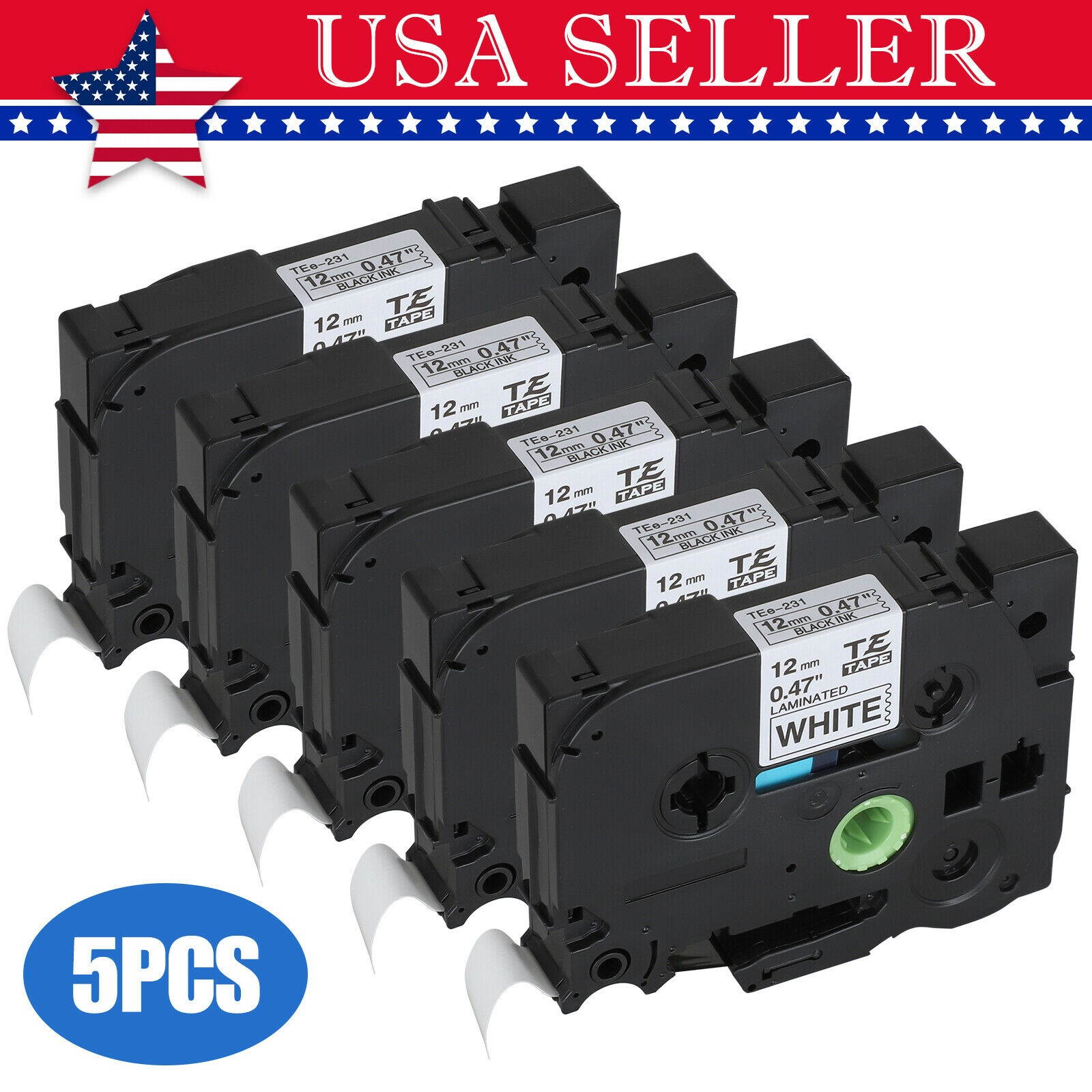 5Pcs Compble Label Maker Tape 12mm Replacement for TZ231/ TZ-231/ TZe-231 US