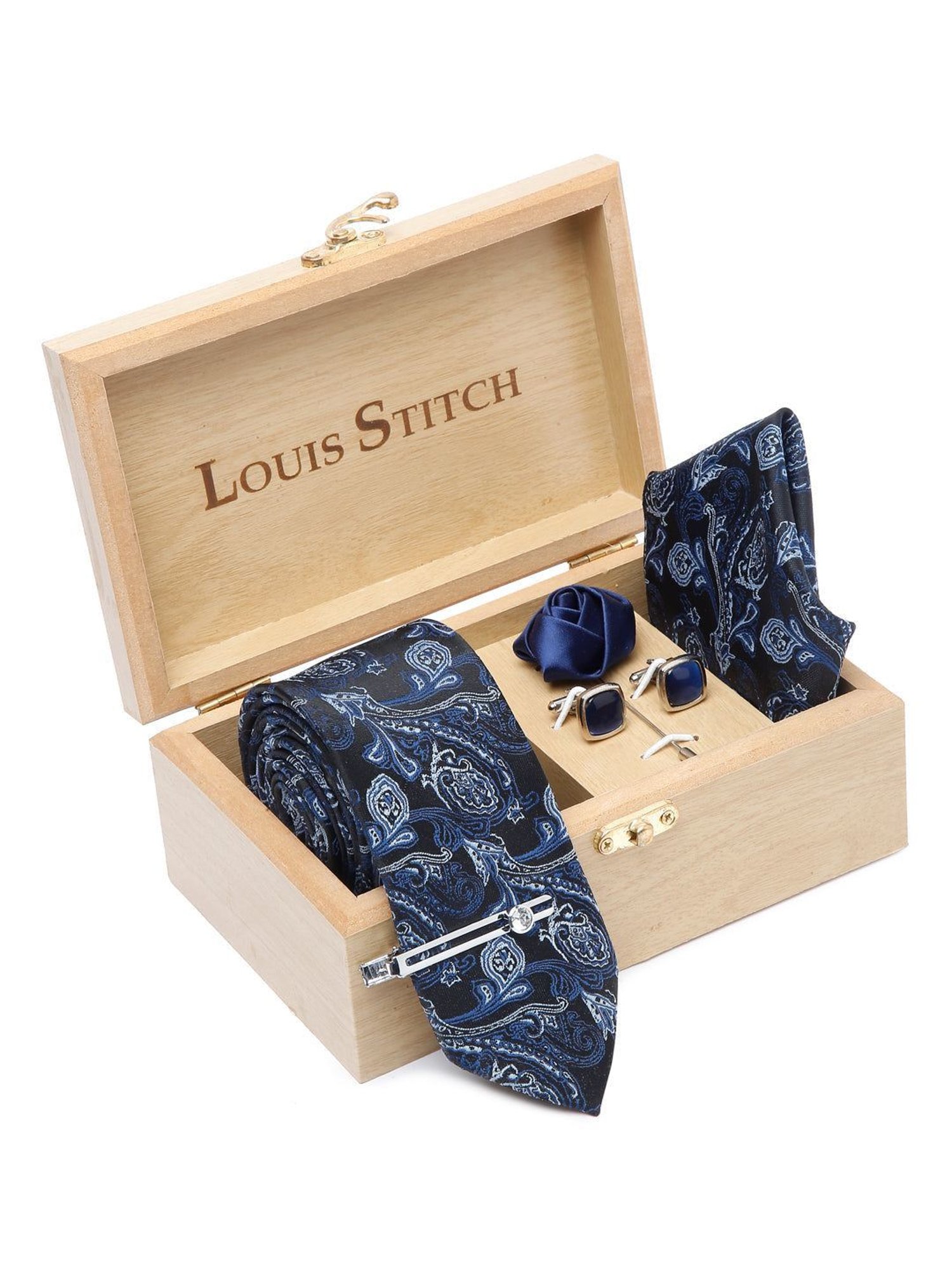 Louis Stitch Navy Printed Necktie Gift Set - Set of 5