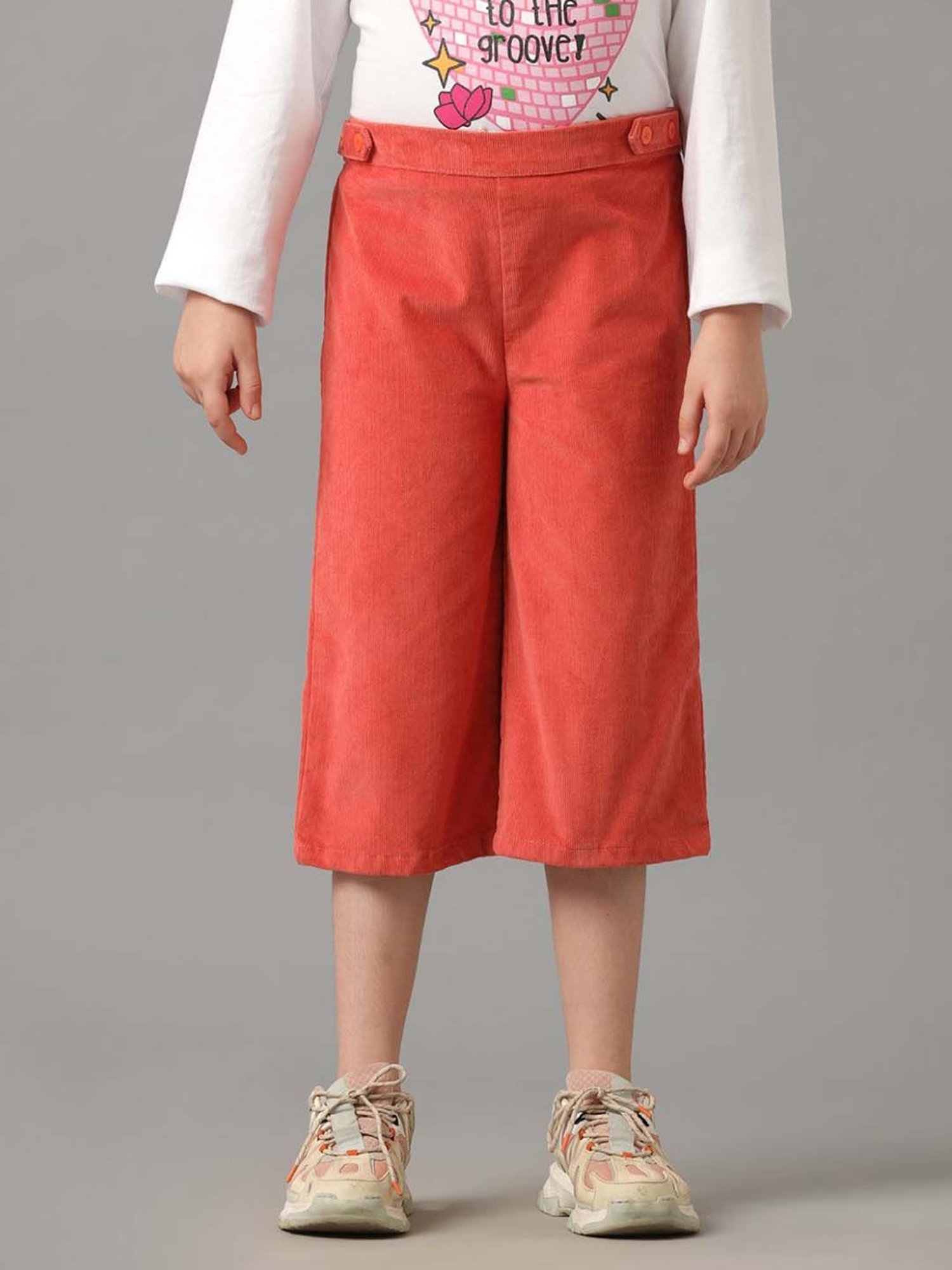 Under Fourteen Only Kids Orange Cotton Slim Fit Full Sleeves Trouser