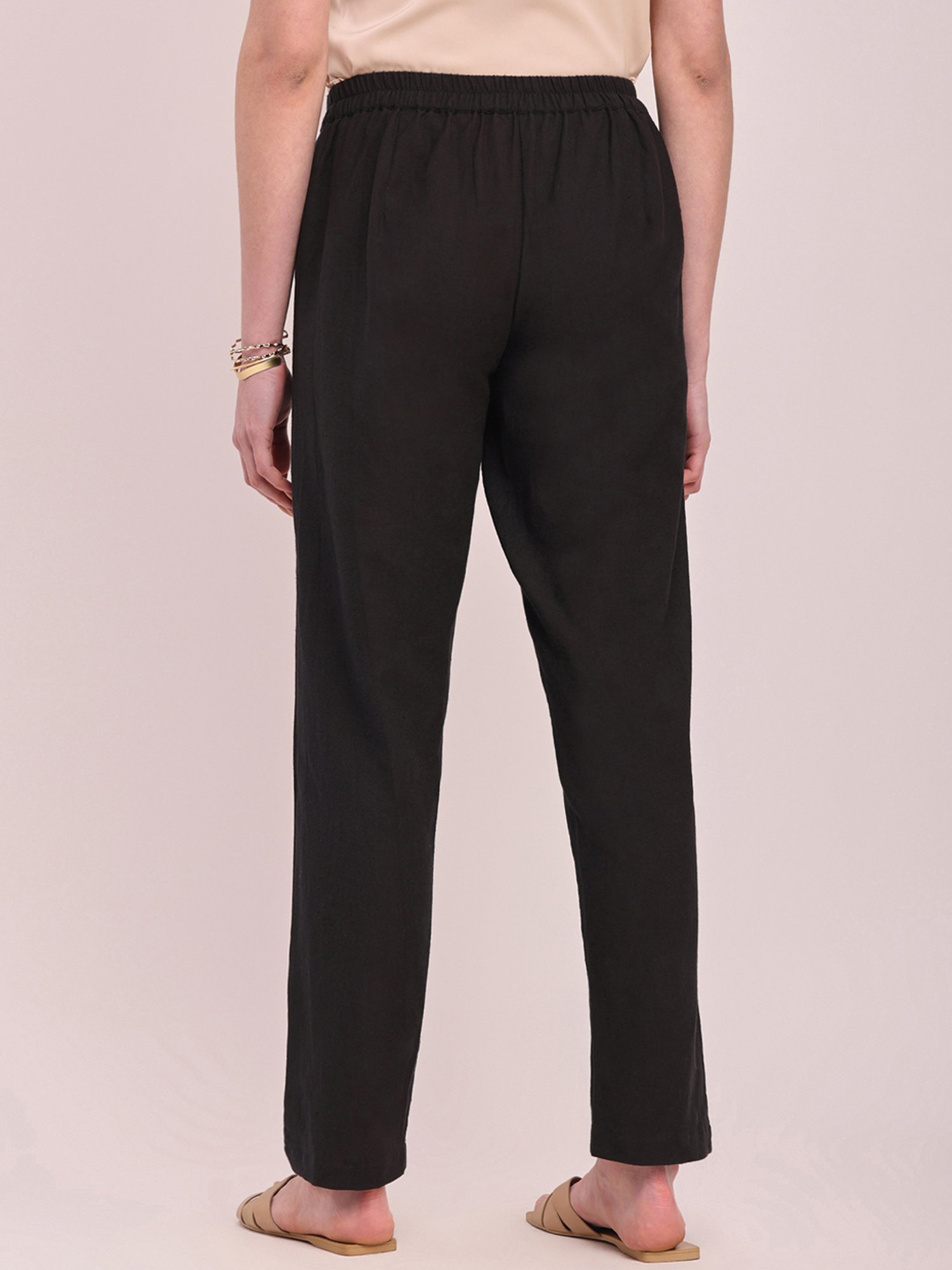 Pink Fort Black Cotton Relaxed Fit Pants