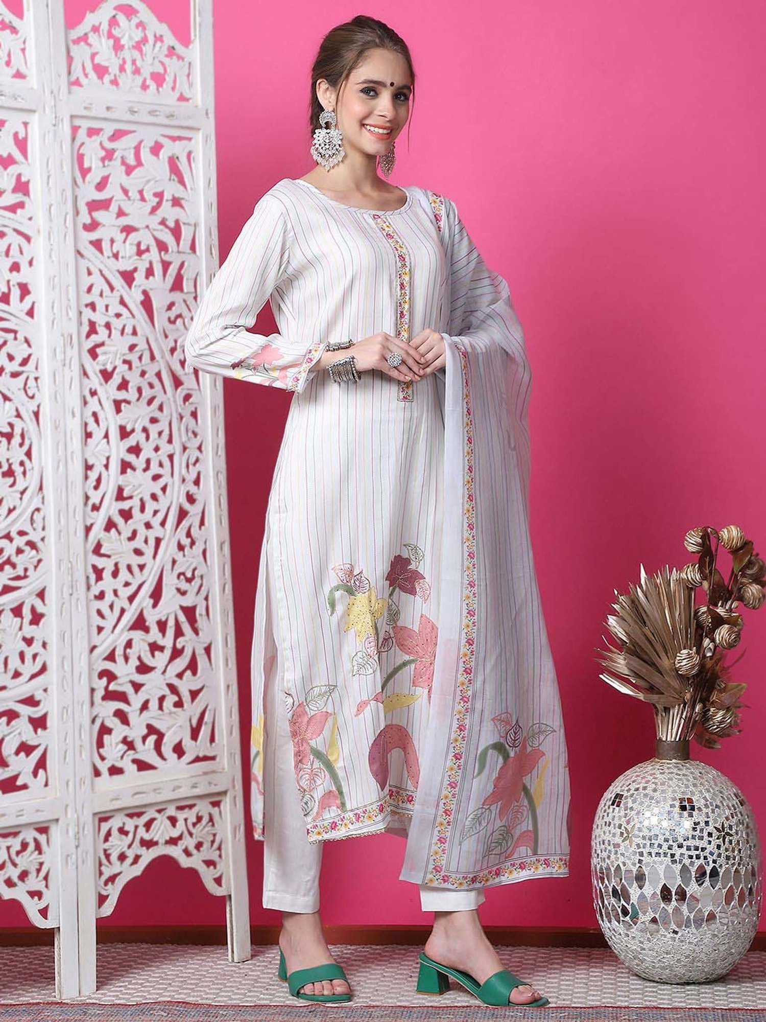 Stylee LIFESTYLE Off-White Cotton Printed Unstitched Dress Material