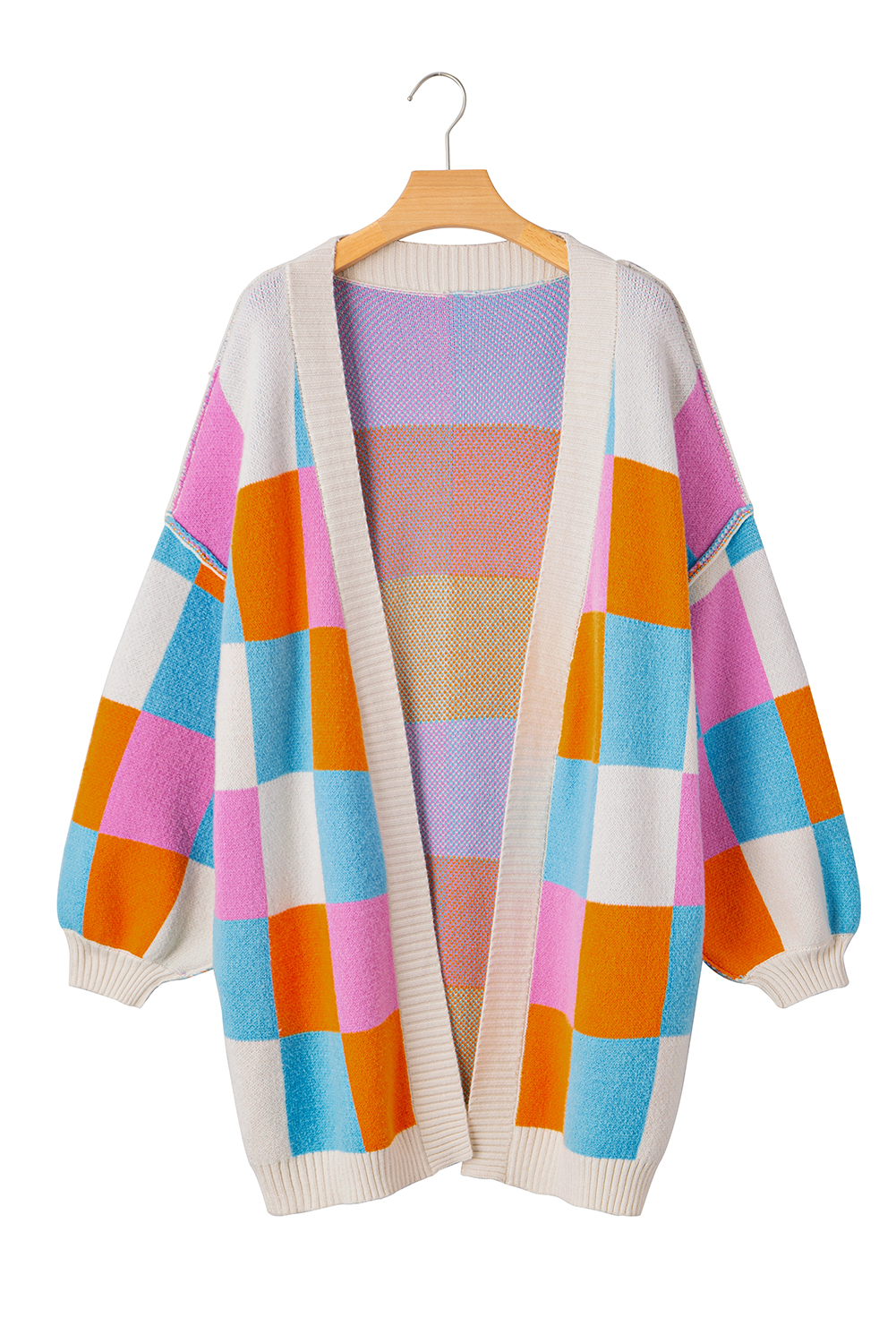 Black Plaid Casual Contrast Trim Knit Cardigan