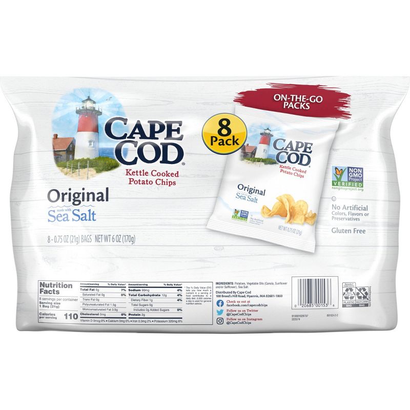 Cape Cod Original Flavored On The Go Kettle Cooked Potato Chips - 0.25oz/8pk