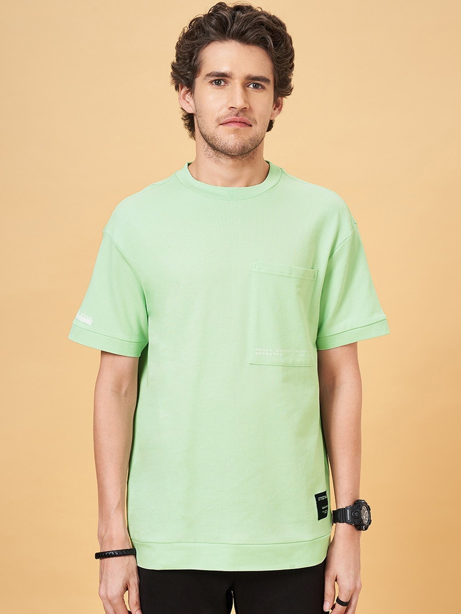 Street 808 by Pantaloons Mint Green Cotton Boxy Fit Printed T-Shirt