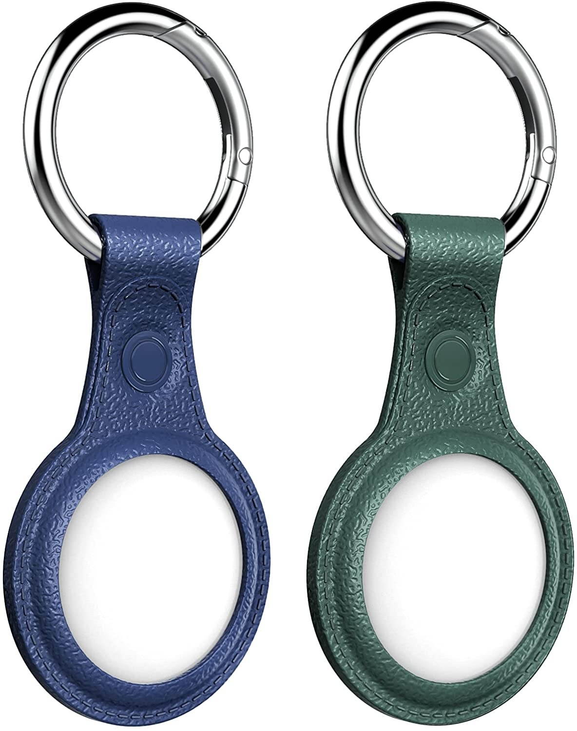 MoKo Key Ring Case for AirTag Finder 2021, 2-Pack Anti-Lost Air Tag Case with Keychain, Leather Pattern TPU Cover for AirTag Tracker Holder for Pets, Keys, Backpacks Indigo & Midnight Green