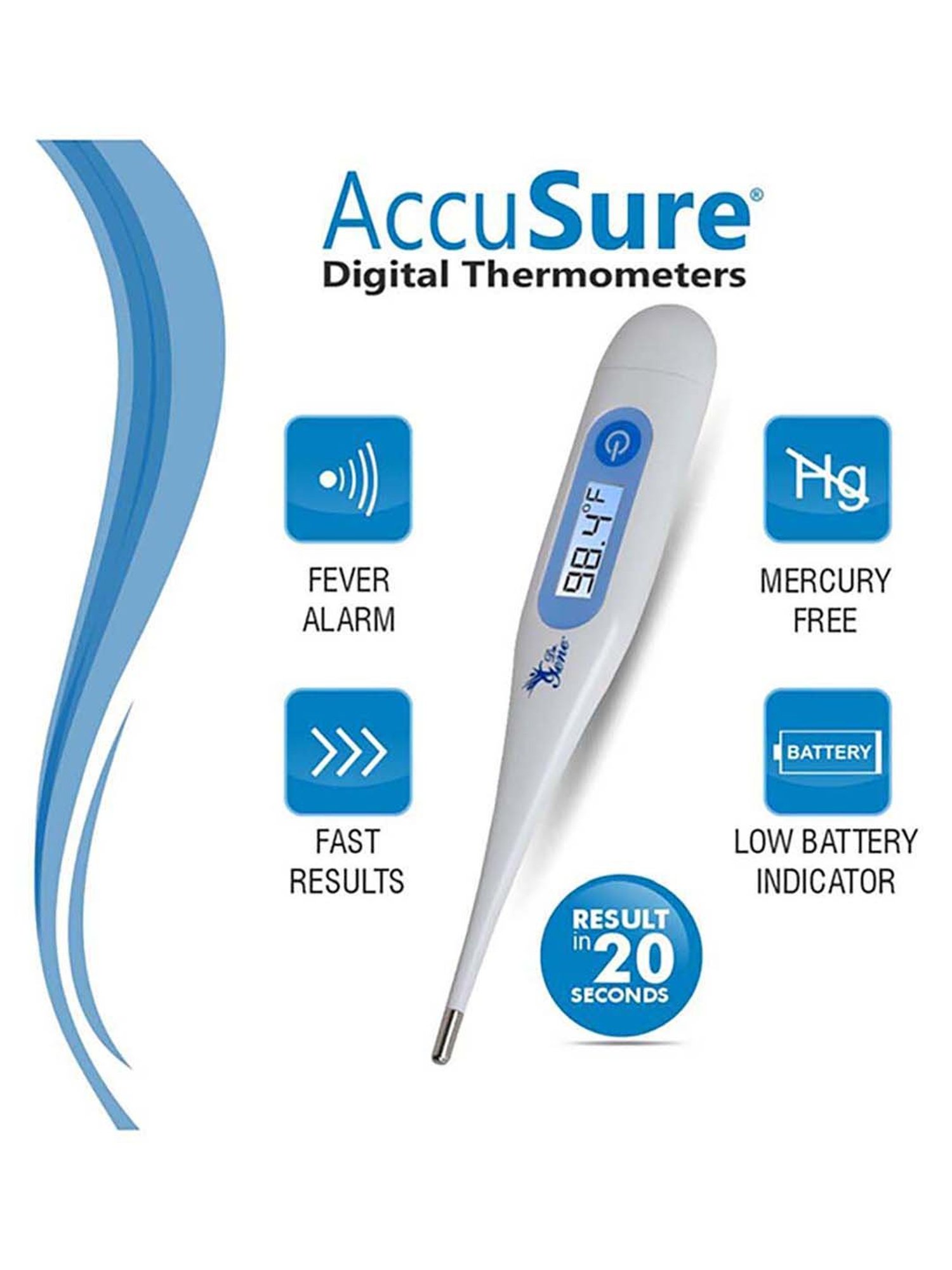 AccuSure MT-32 Waterproof Digital Thermometer - Pack of 4 (White)