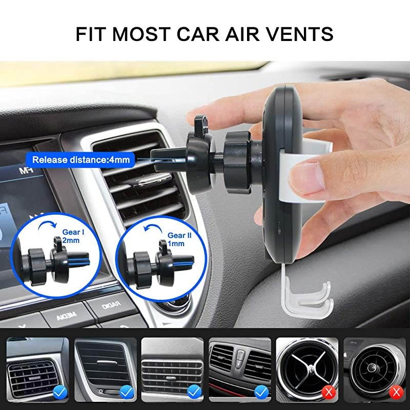 Car Charger Mount QI Fast Charging Auto Clamping Phone Holder Air Vent Compatible with Samsung Galaxy S10 S9 S8 S7 Edge Note 8 5 + iPhone X Xs Max 8 Plus