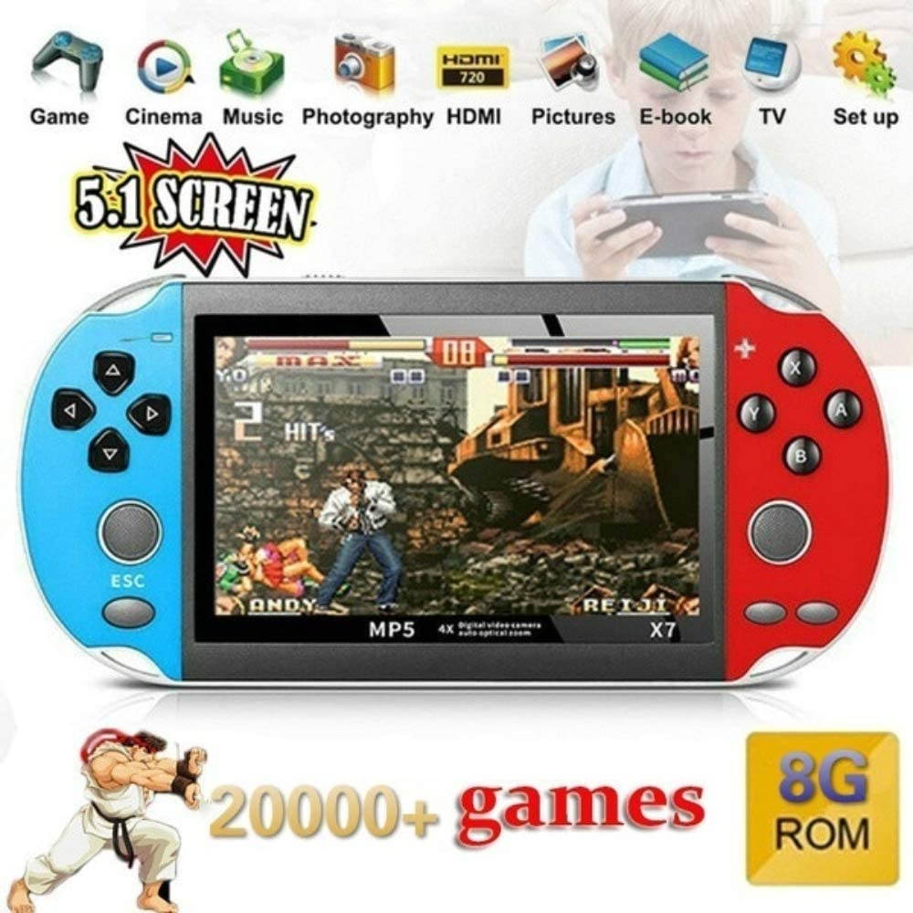 X7 Plus 5.1 in 8GB Retro Game Console with Built in Over 20,000 Games, HD Screen, Portable Video Games Classic Game, Double Rocker, MP5 Game Controller