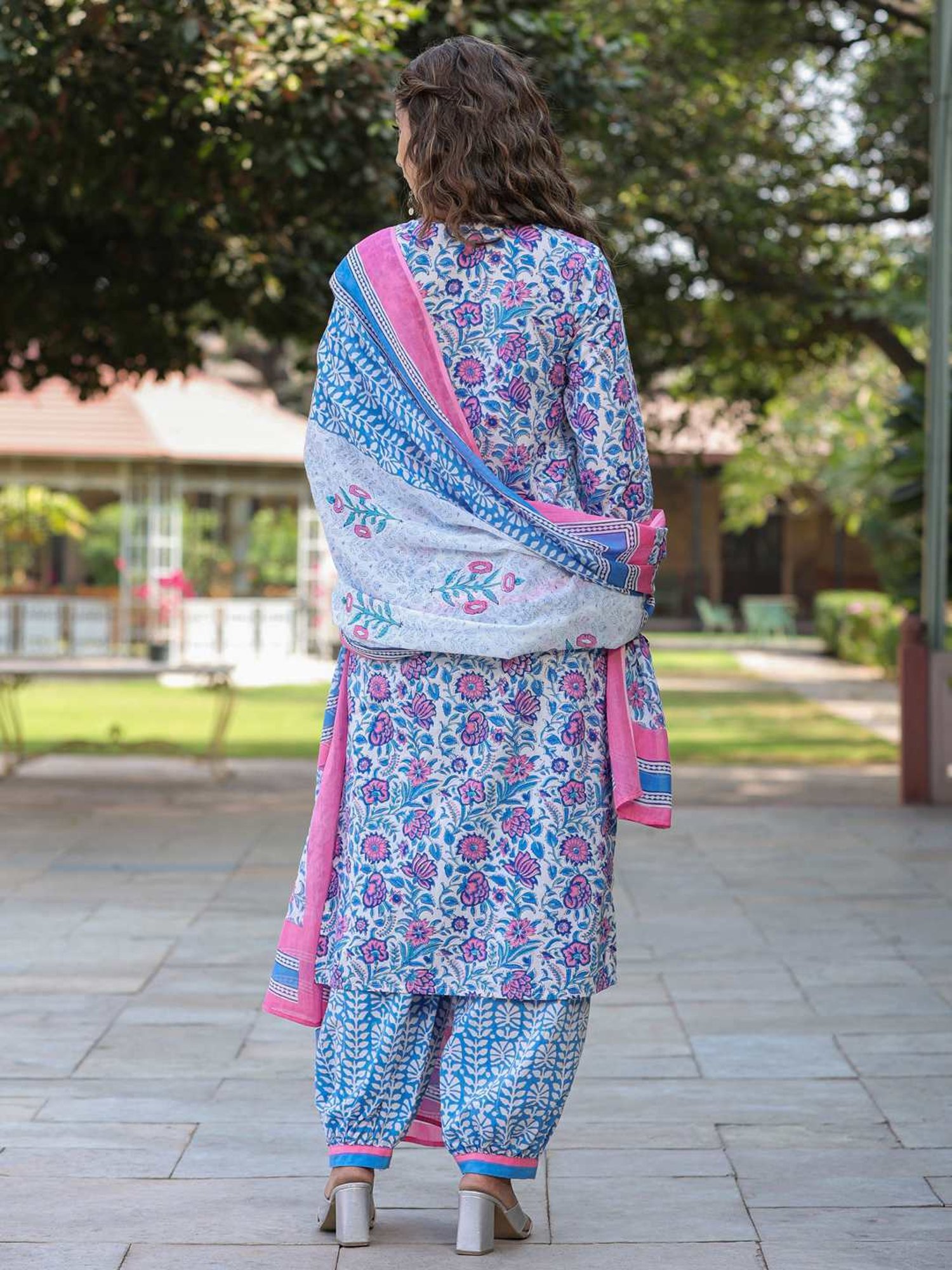 Rain and Rainbow Blue Cotton Embroidered Kurta & Salwar Set With Dupatta
