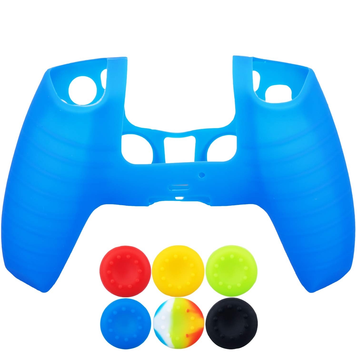 1 Piece of Silicone Protective Cover Skin + 6 Thumb Grips & Dust Proof Plugs for Playstation 5 / PS5 / Dualsense Controller Blue