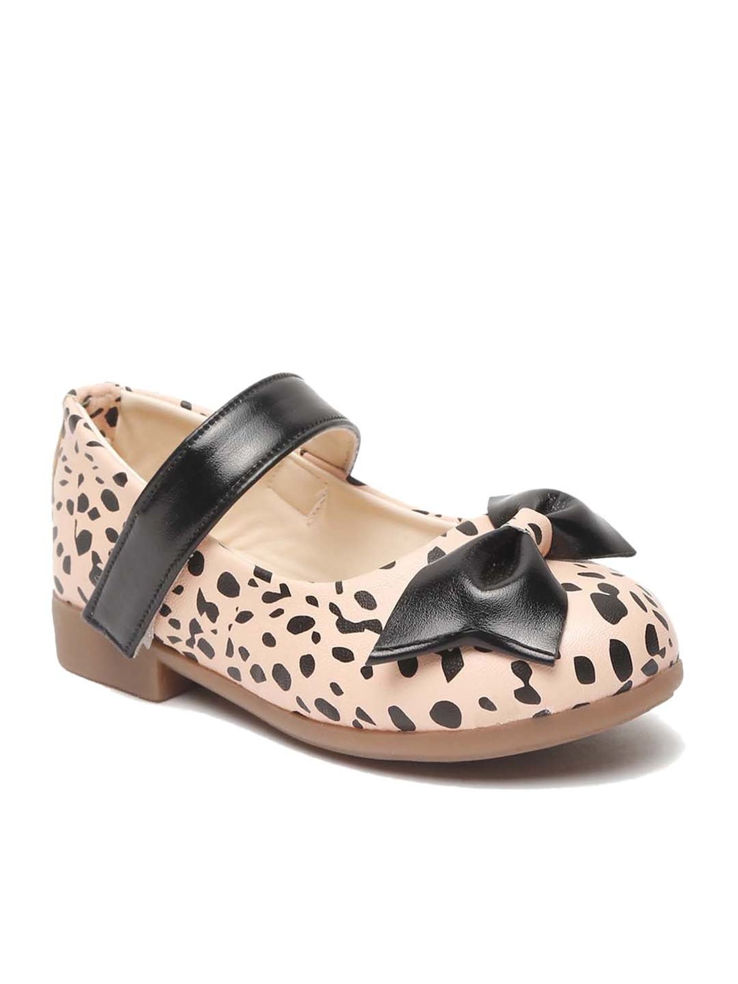 Tiny Bugs Kids Black & Peach Mary Jane Shoes