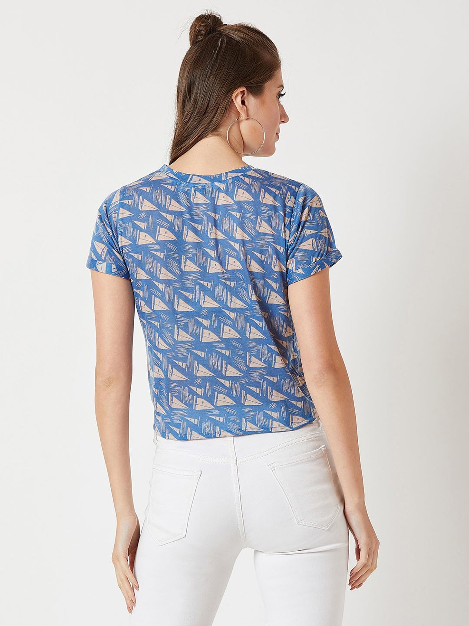 Miss Chase Blue Printed Crop Top