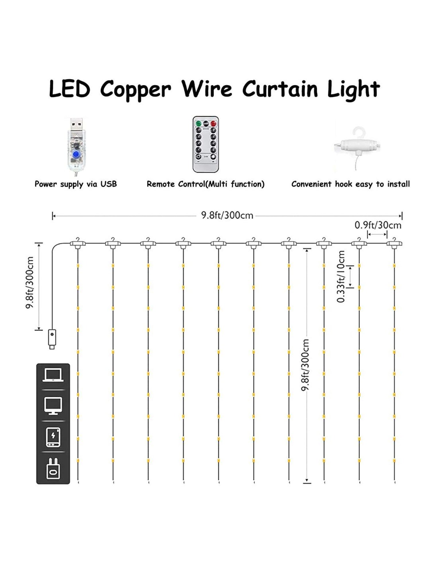 XERGY Window Curtain 300 LED 8 Lighting Modes Fairy Lights with Remote Control (Multicolor)