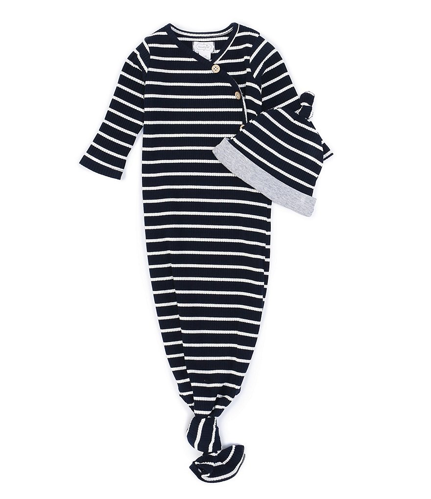 Mud Pie Baby Boys Newborn-3 Months Long-Sleeve Rib Striped Gown & Hat Set