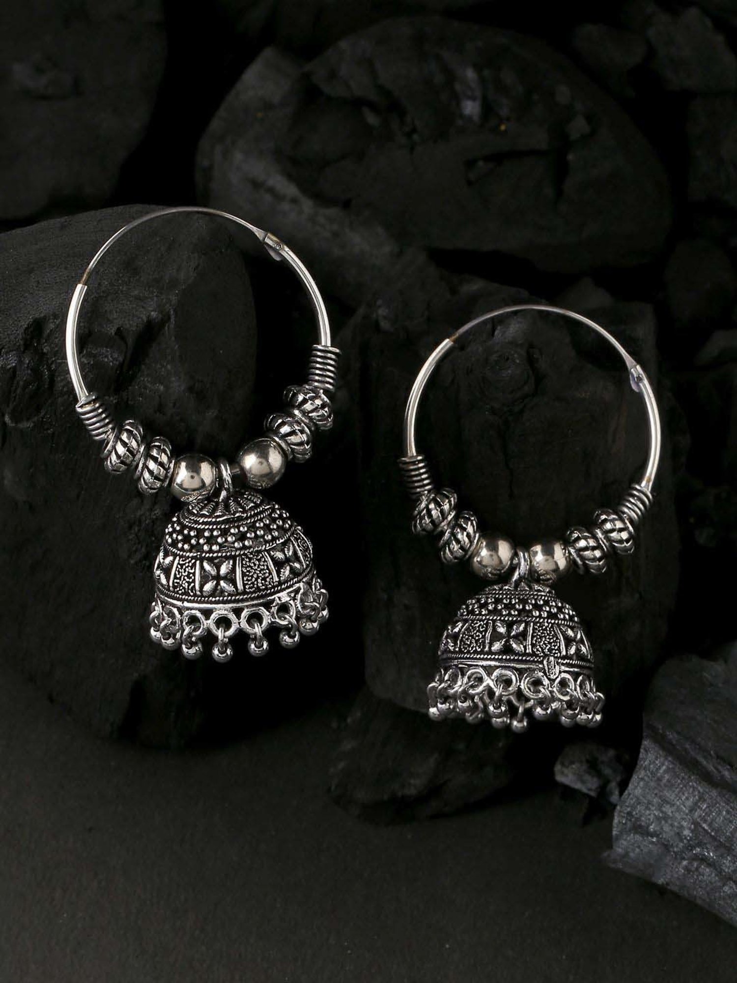 NVR Silver-Plated Contemporary Jhumki Earrings for Women