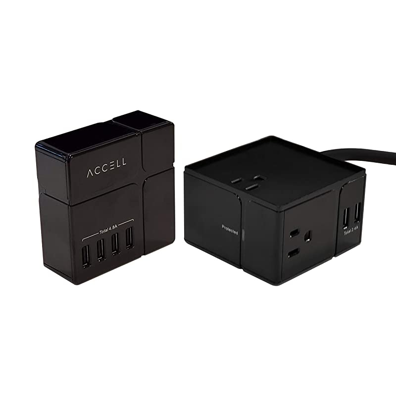 Power Cube Surge Protector and USB Wall tap Power Combo 3 Protected AC outlets 6 USBA Ports 6ft Cord Black 540J UL Certified