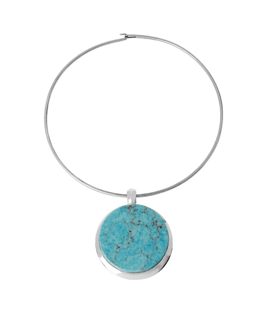 Robert Lee Morris Soho Round Turquoise Pendant Wire Choker Necklace