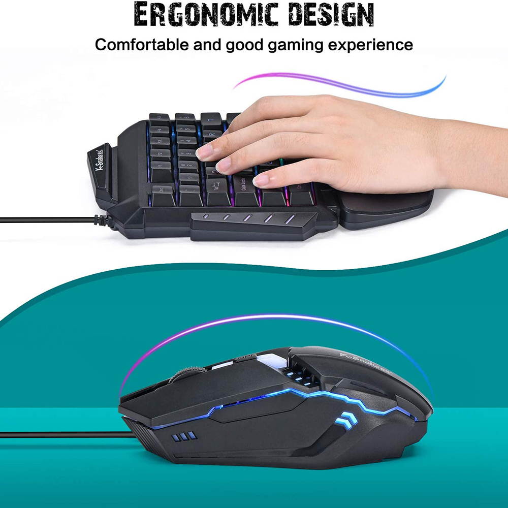 One Handed Backlight Gaming Keyboard and Mouse Combo, Gaming Half Keyboard and Mouse with 35 Mechanical Key, USB Wired Gaming Keyboard Mouse, Single Hand Gaming Keyboard Set for Game