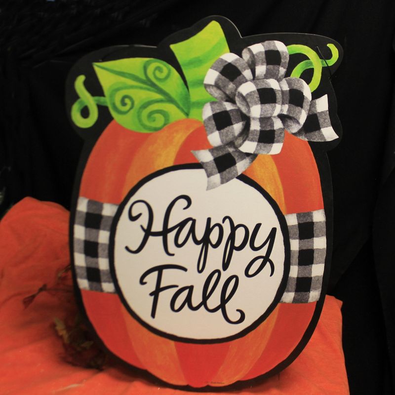 Home & Garden 27.25" Gingham Pumpkin Hang Around Autumn Large Custom Decor  -  Stepping Stones And Pathways