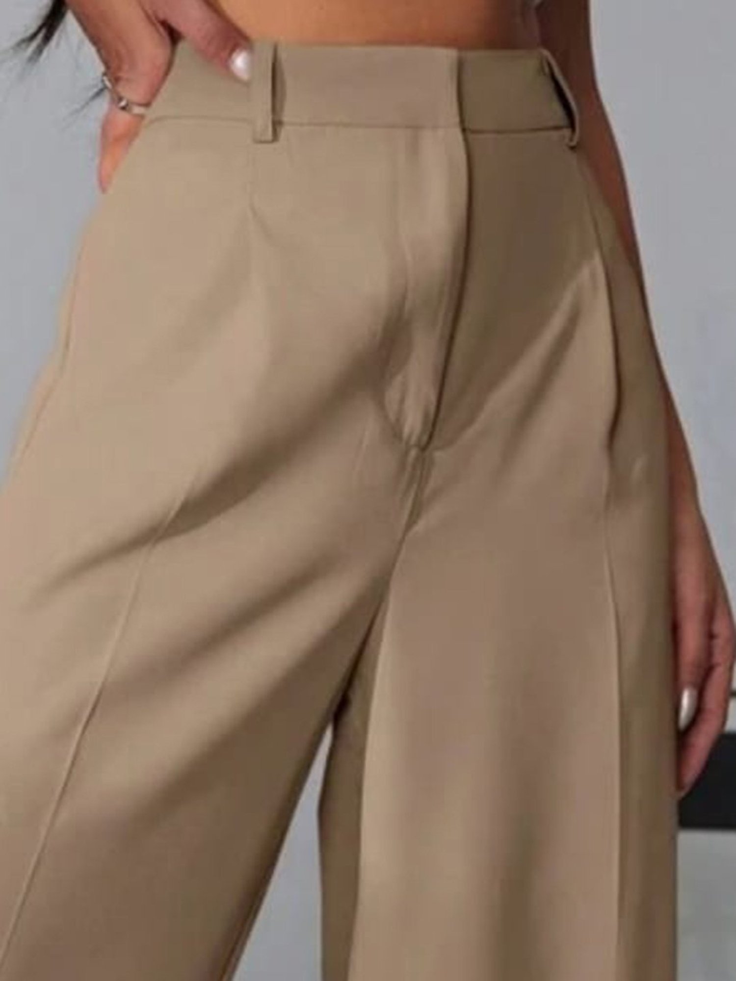 Broadstar Beige Regular Fit High Rise Stretchable Trousers