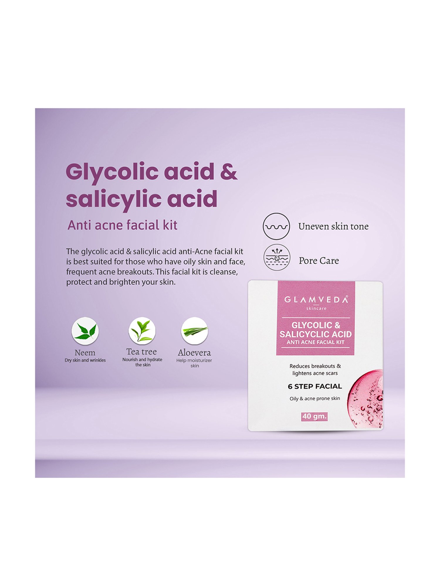 Glamveda Glycolic & Salicylic Acid Anti Acne Facial Kit and Peel Off Mask Combo