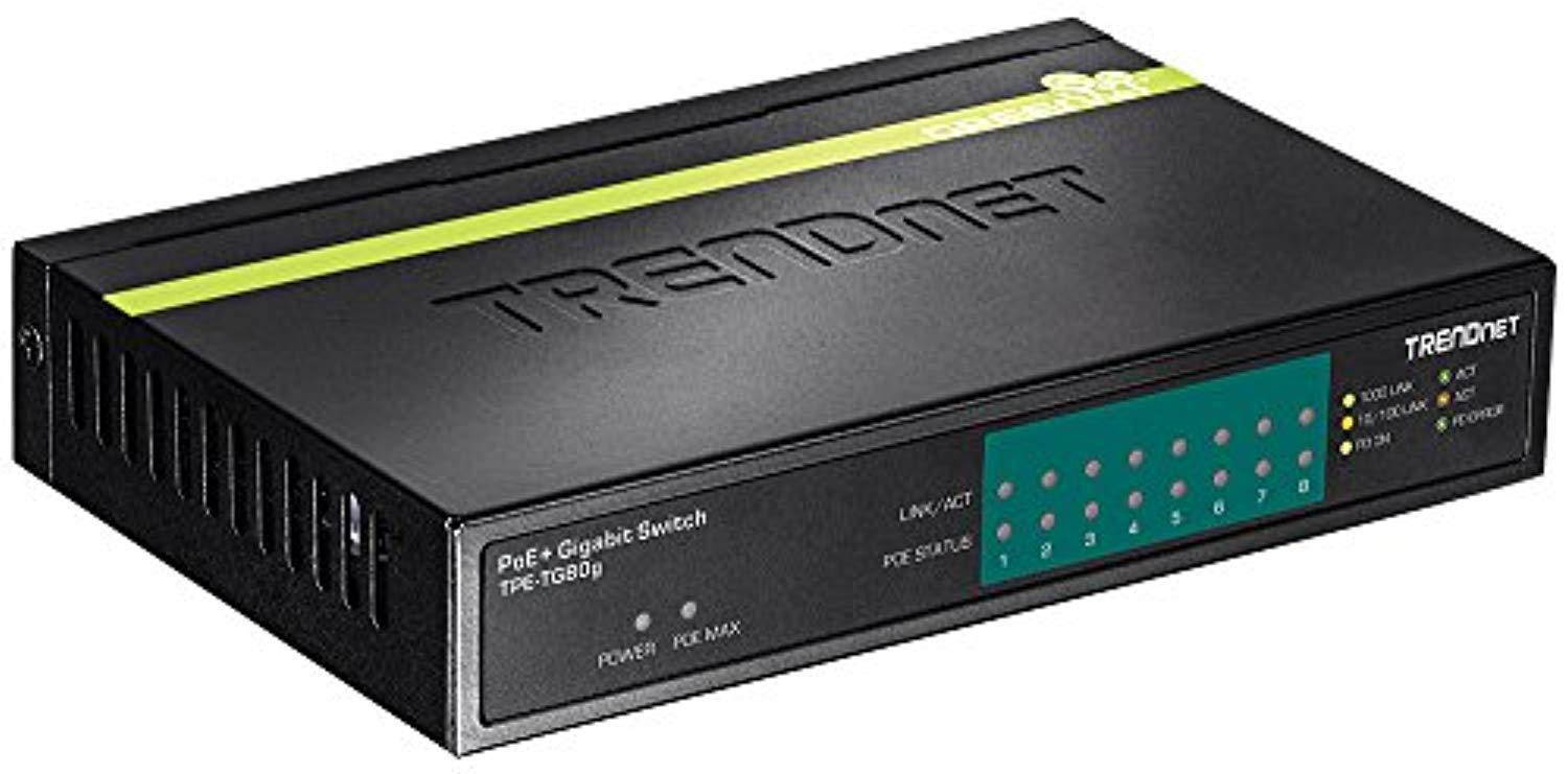 TRENDnet 8-Port Gigabit GREENnet PoE+ Switch, 8 x Gigabit PoE Ports, 123 W PoE Power Budget, 16 Gbps Switching Capacity, TPE-TG80g