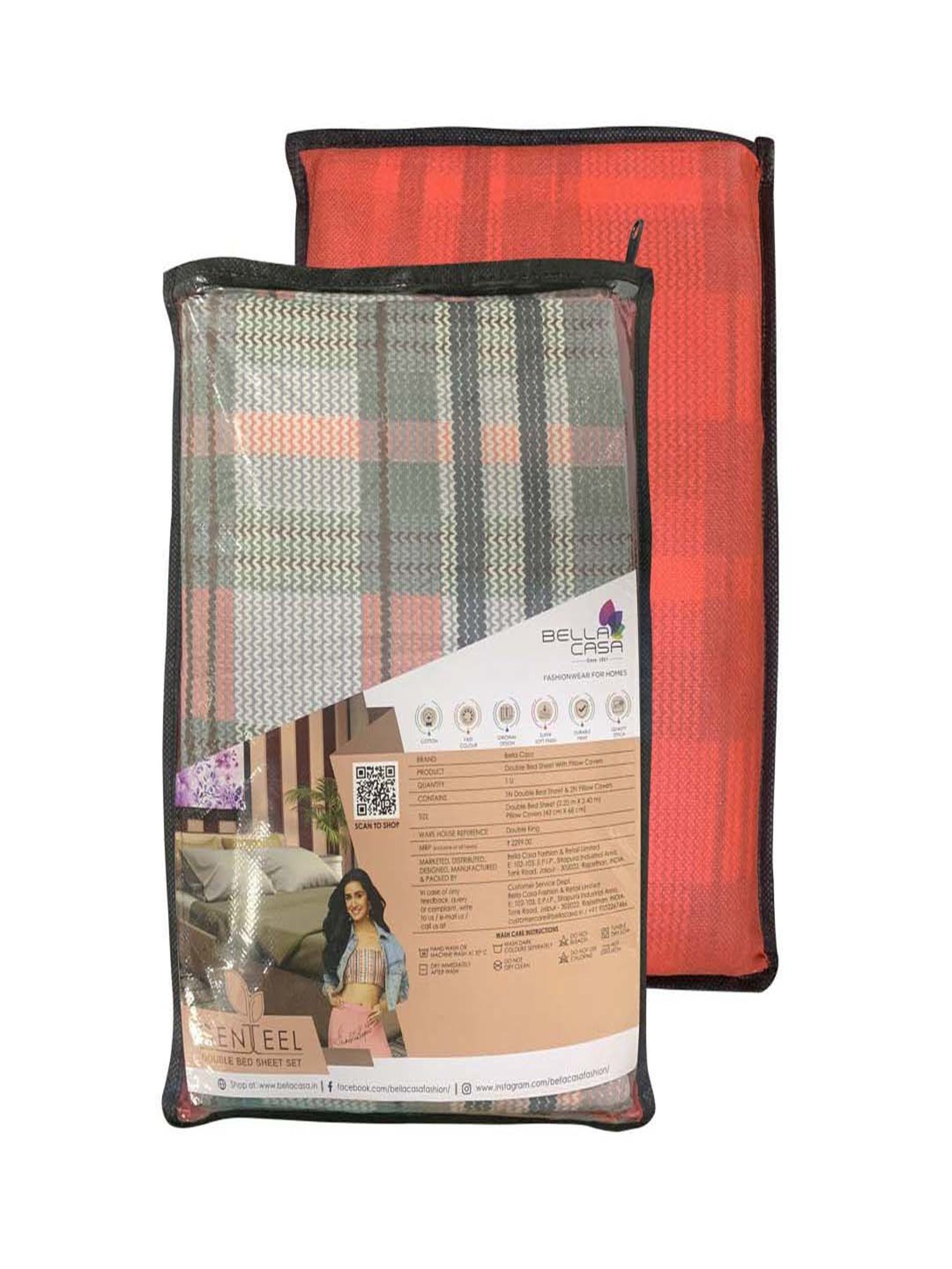 BELLA CASA Genteel Floral Brown 180 TC Cotton King Bedsheet with 2 Pillow Covers