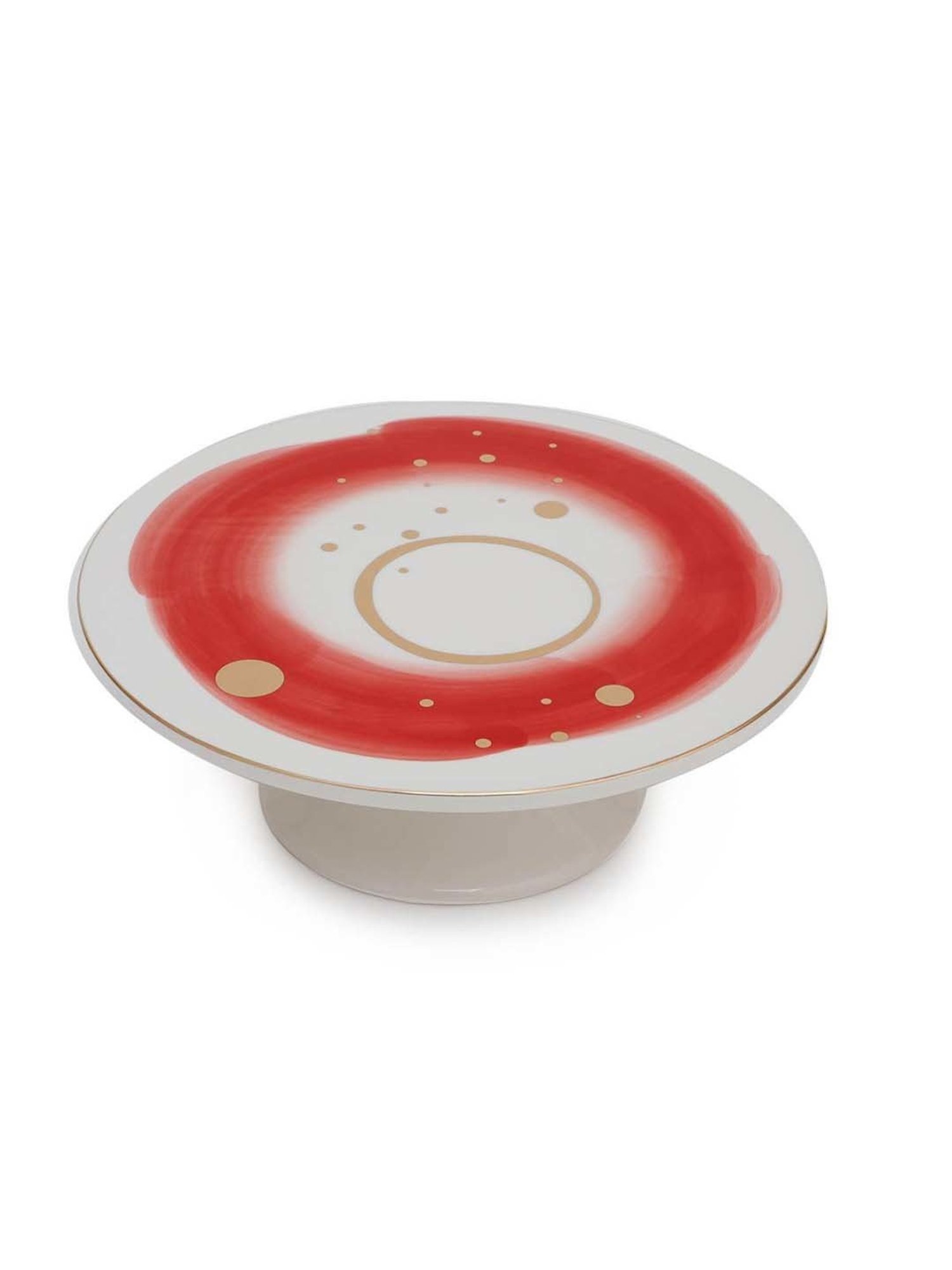 Home4U 'Allure' White & Red Stoneware 24 cm Cake Stand - Set of 1