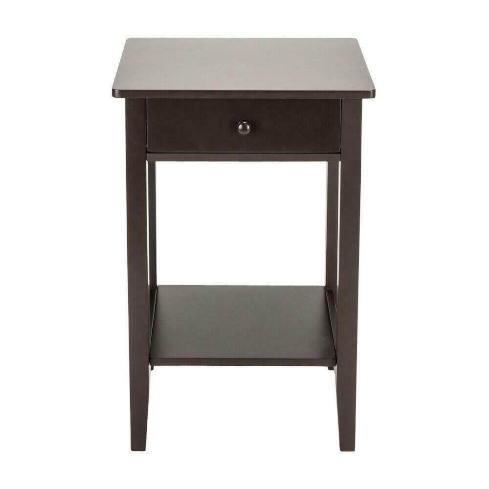 Side End Table with Shelf Coffee Night Stand Bedside Sofa Table Coffee Color