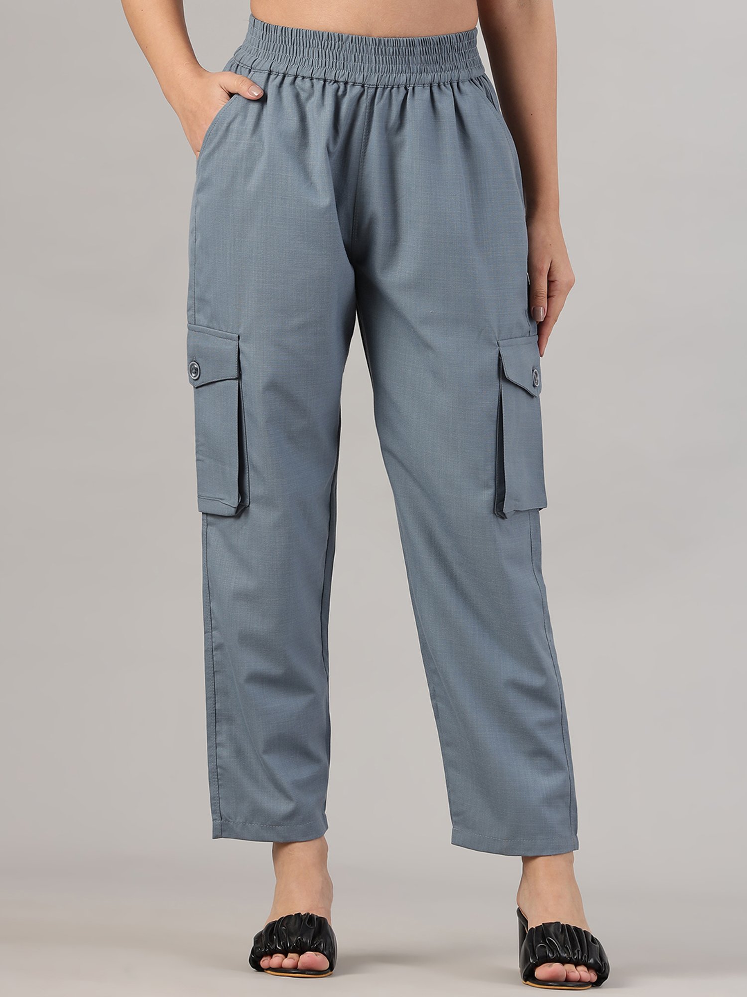 FITHUB Blue Regular Fit High Rise Cargo Pants