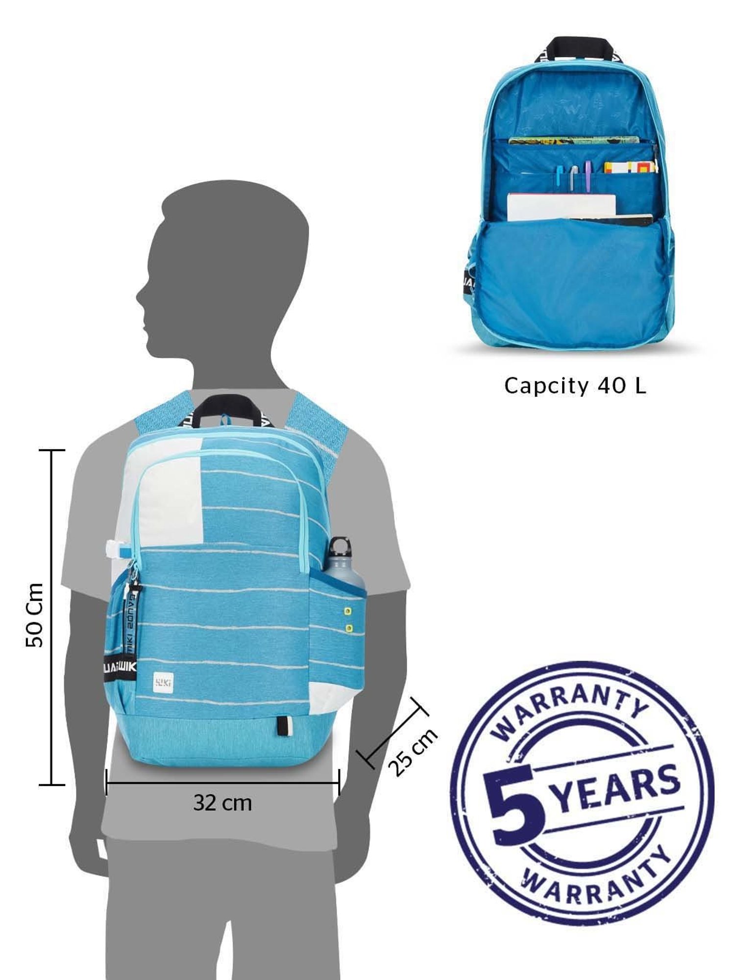 Wiki 40 Ltrs Blue Medium Backpack