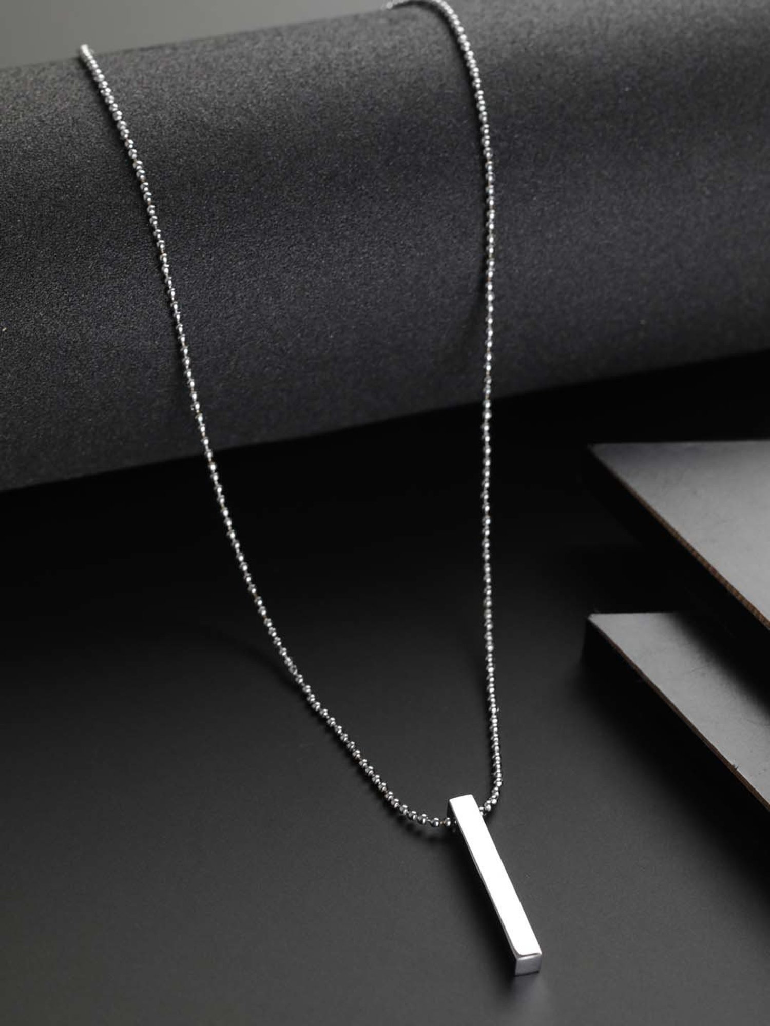 Bold by Priyaasi Cuboid Drop Silver-Plated Necklace for Men