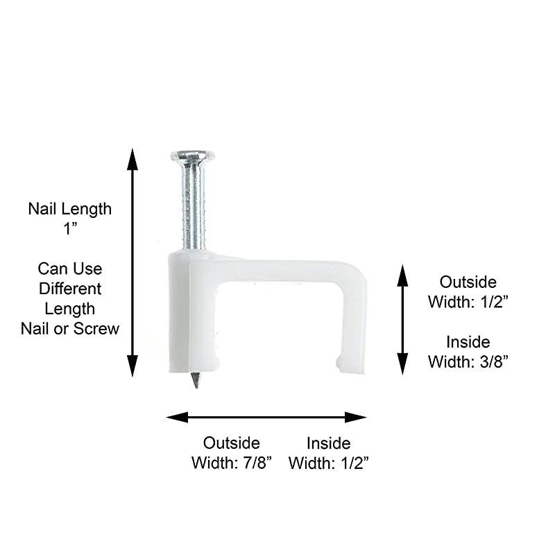 Twin or Siamese Coaxial Cable Clips Cat6 Electrical Wire Cable Clip 12 in Nail Clip and Fastener White 50 Pieces per Bag