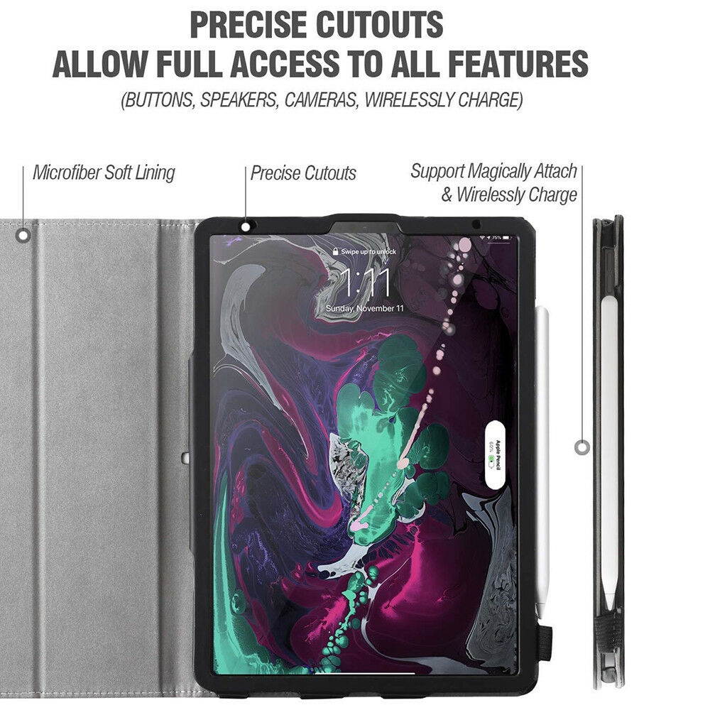 For iPad Pro 11 Inch 2018 Poetic SlimFolio "Slimfit" PU Leather Case Cover Black