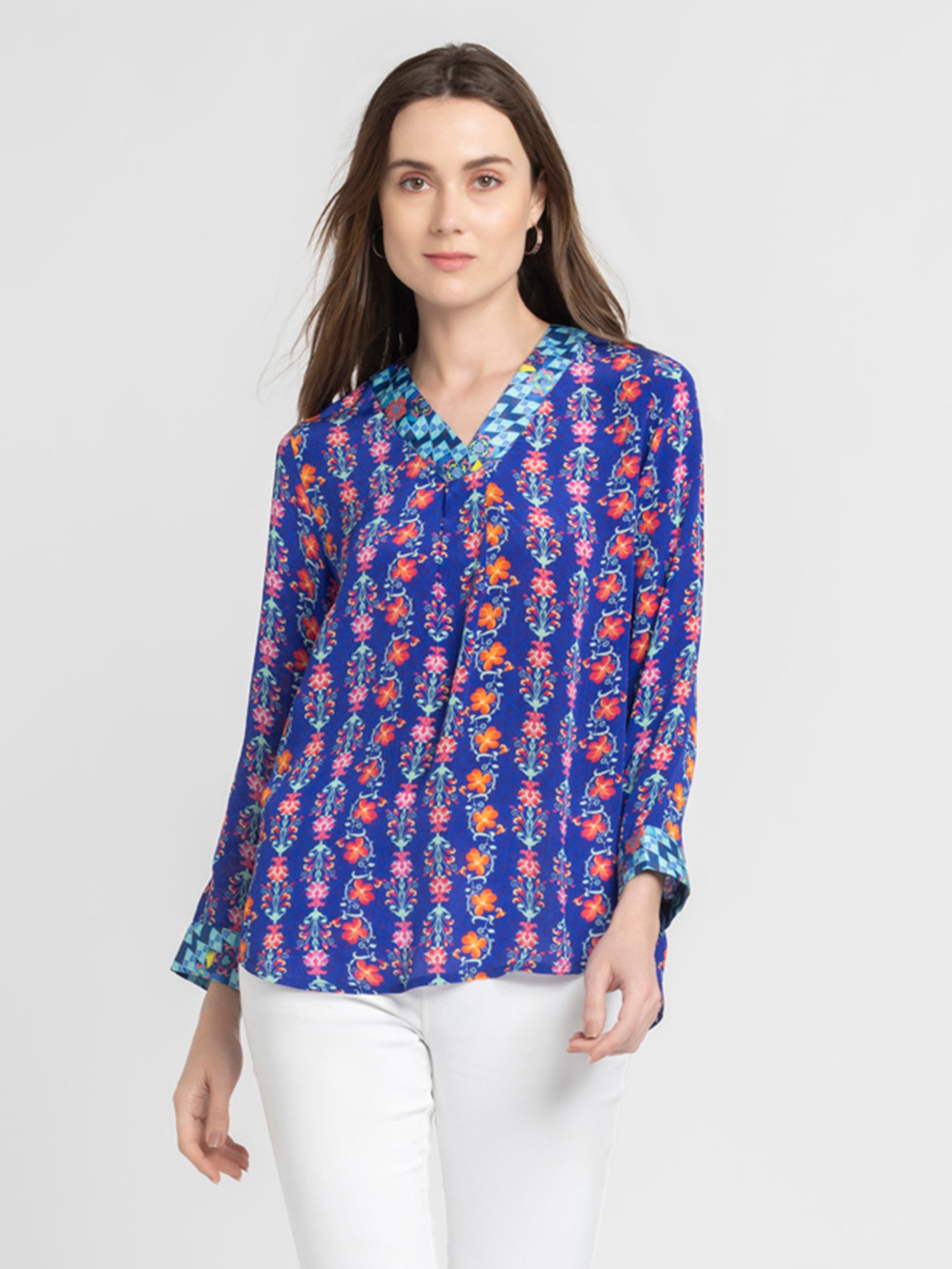 SHAYE Royal Blue Floral Print Top