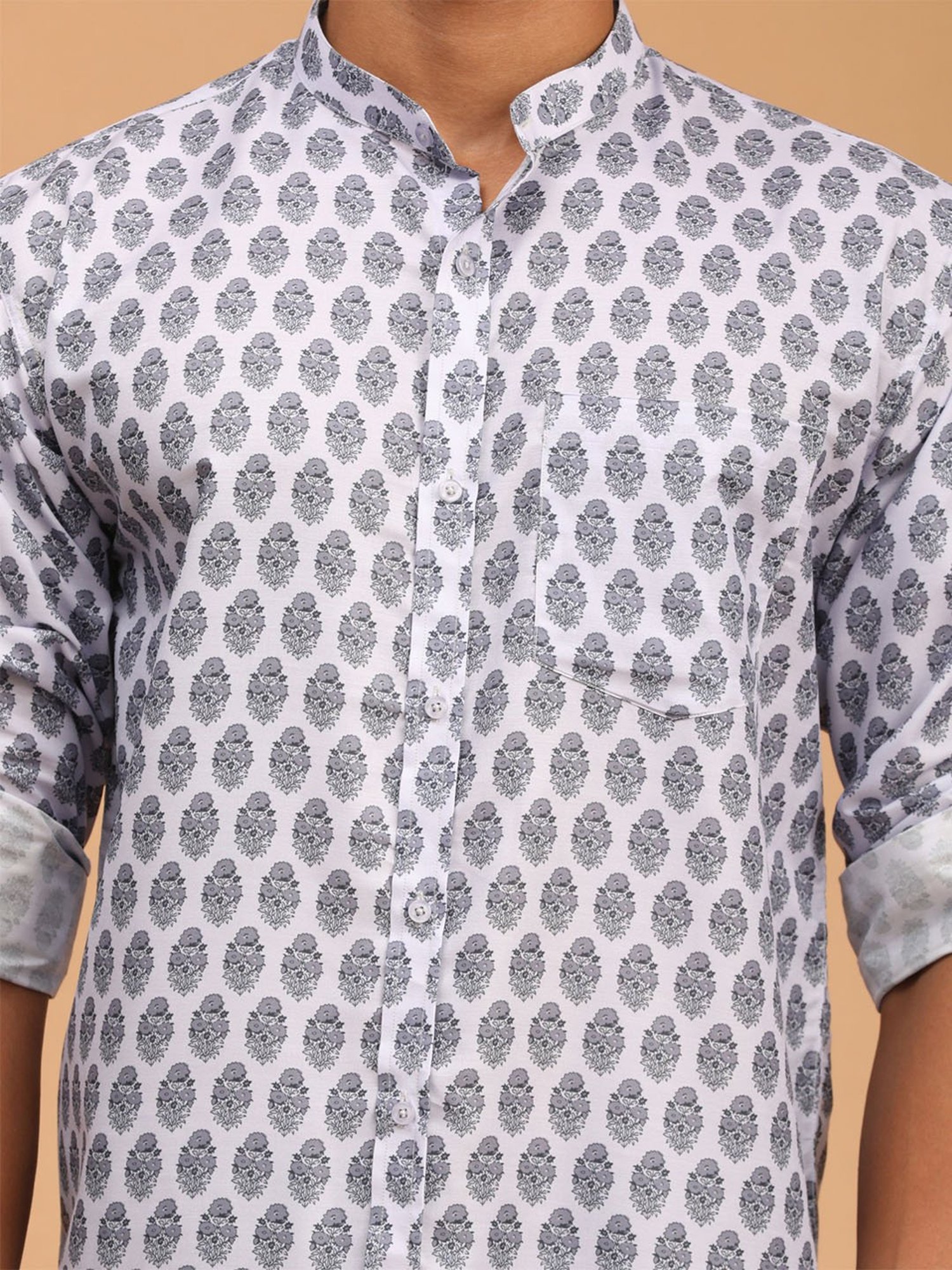 VASTRAMAY Grey Regular Fit Printed Shirt