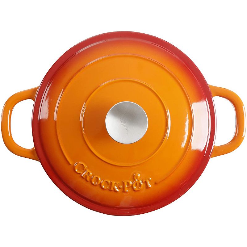 Crock-Pot 5 Quart Capacity Round Enamel Cast Iron Covered Dutch Oven Kitchen Cookware with Matching Self Basting Lid, Sunset Orange