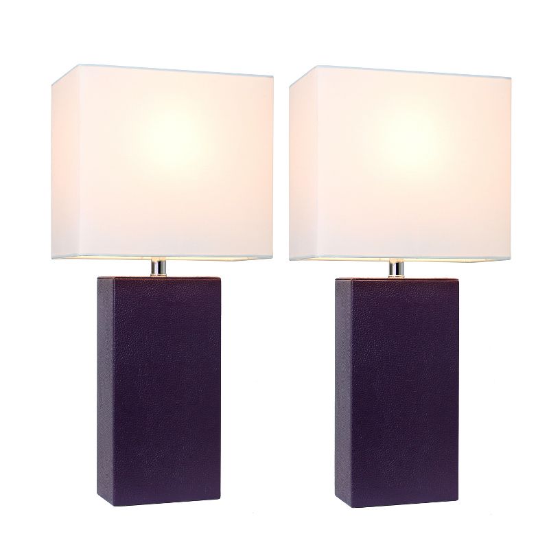 (2pk) 21" Monaco Avenue Modern Leather Table Lamp Eggplant - Elegant Designs