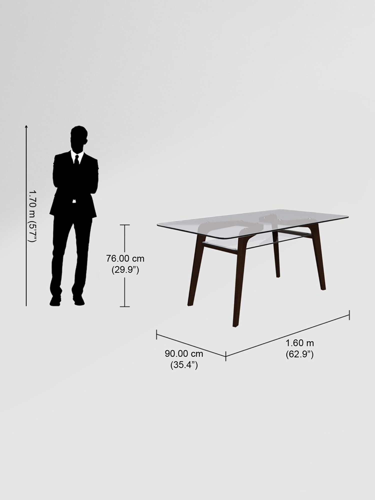 Godrej Interio Meridian Brown Tempered Glass 6 Seater Rectangular Dining Table