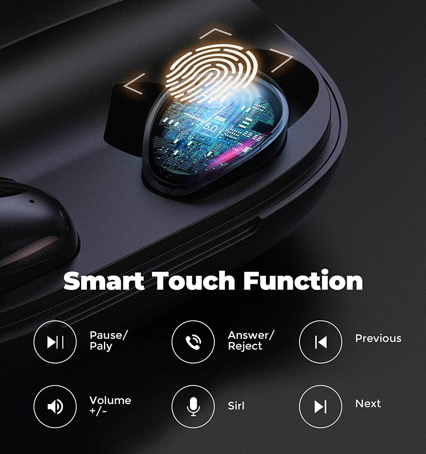 TWS Earphone Touch Wireless Earbuds, CVC 8.0 Noise Cancelling with Deep Bass 1800mAh Charging Case, total 35H Playtime Stereo Call Sweat proof Easy Pairing Gym for iPhone and Android